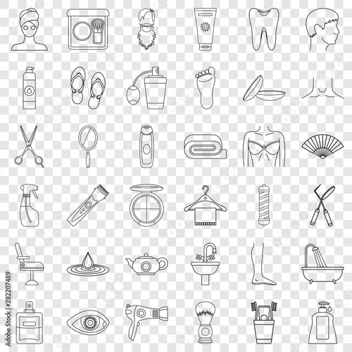 Cleaning icons set. Outline style of 36 cleaning vector icons for web for any design