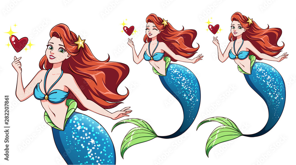 Red-haired Girl Blue Mermaid Tail Entangled Stock Photo 2003041118