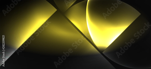 Neon glowing techno lines, hi-tech futuristic abstract background. Template with abstract shapes in dark space