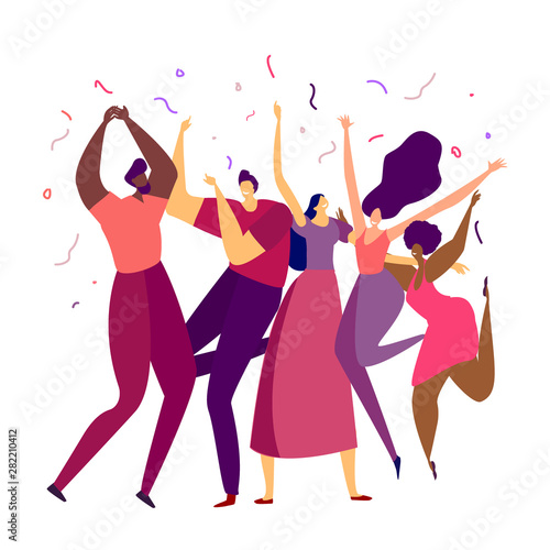 Different friends celebrate success together having party