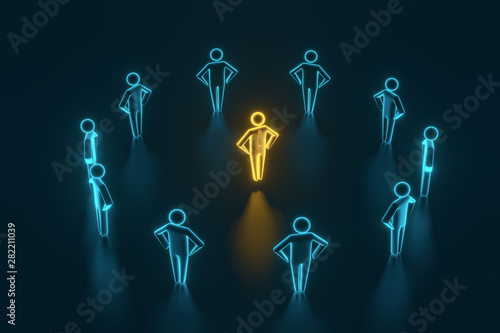 Men, person in group. Leadership and team. 3d rendering