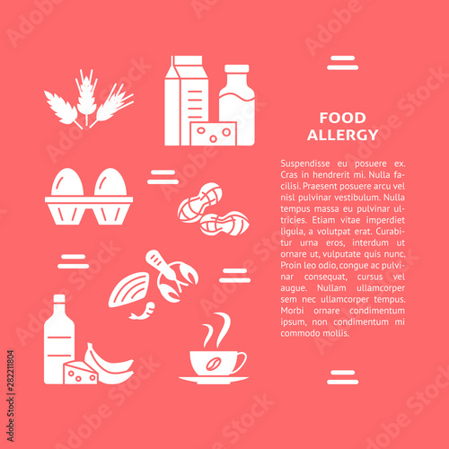 Food allergy banner template in flat style