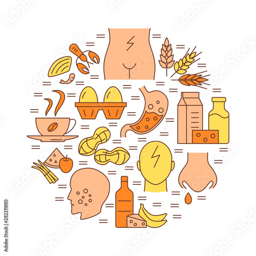 Food sensitivity round concept poster template in line style