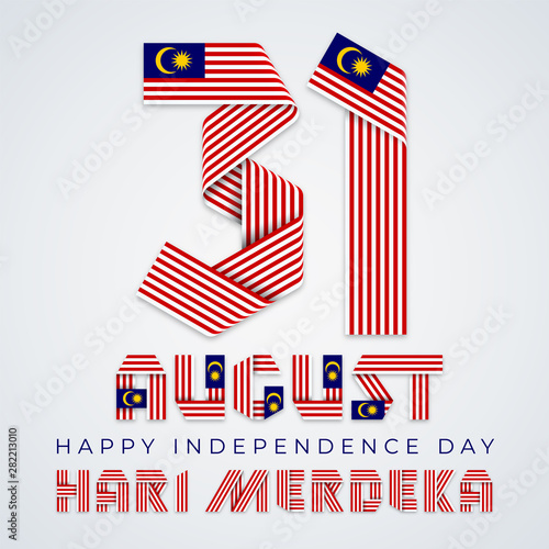 August 31, Malaysia Independence Day congratulatory design with Malaysian flag elements. Vector illustration.