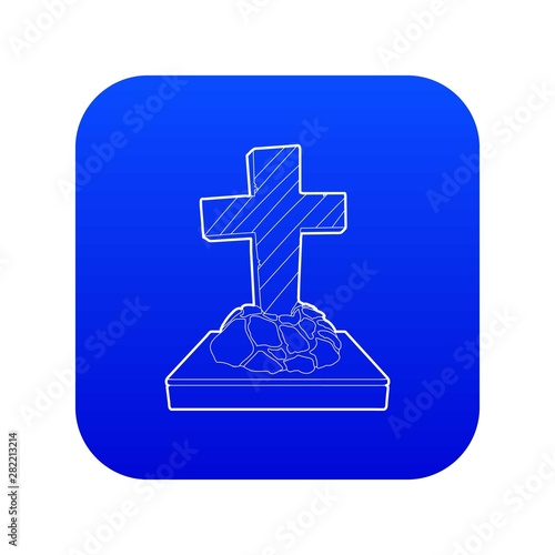 Grave icon blue vector isolated on white background