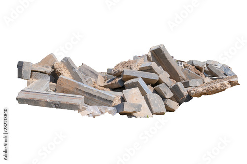 Construction waste, concrete debris from the demolition, road. Isolated on white background
