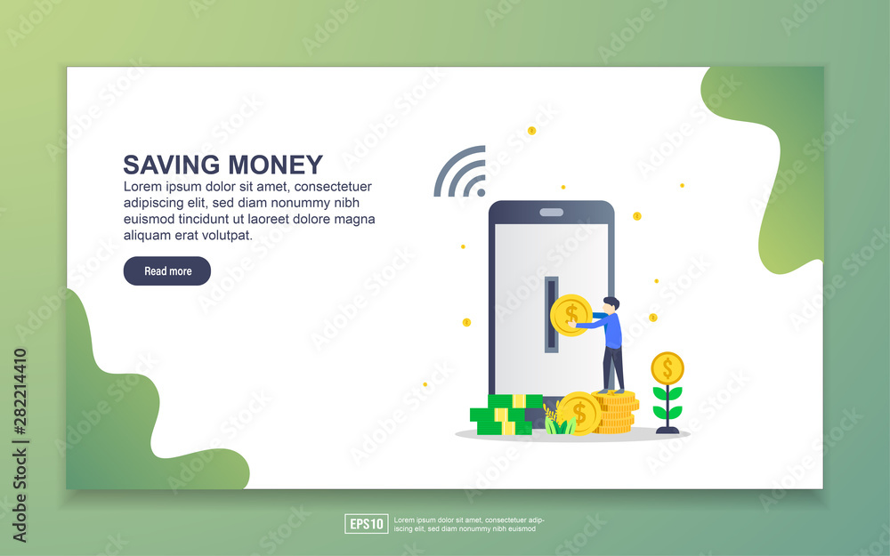 Landing page template of saving money. Modern flat design concept of web page design for website and mobile website. Easy to edit and customize