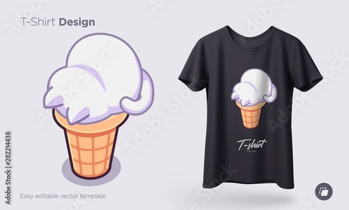 Kawaii ice cream cats. Ice Cream in form of round kittens in the waffle cone. Prints on T-shirts, sweatshirts, cases for mobile phones, souvenirs. Isolated vector illustration