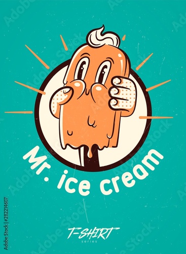 Vintage ice cream. Prints on T-shirts, sweatshirts, cases for mobile phones, souvenirs. Isolated vector illustration