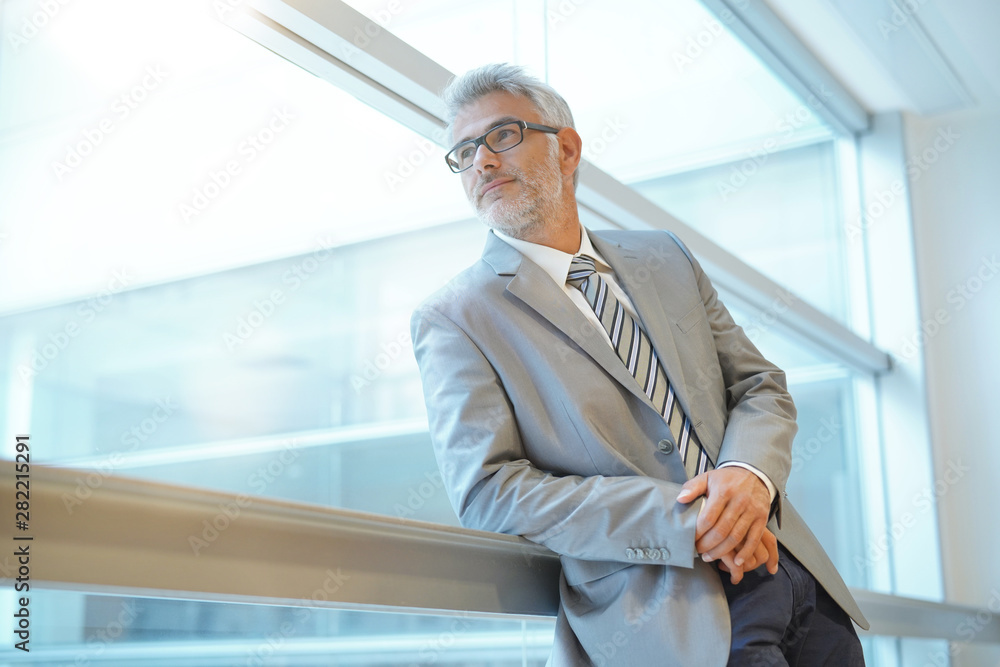 Mature businessman looking out window in modern office