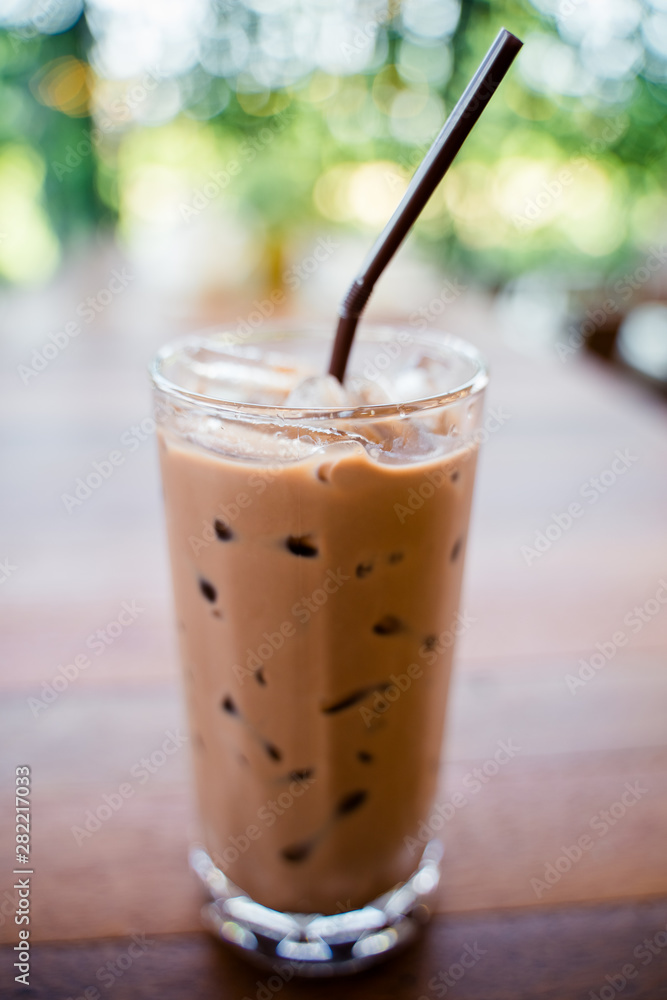 Iced Cocoa in the glass with straw Iced Cocoa in the glass with straw
