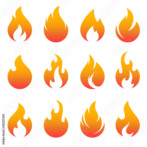 Fire flames, set vector icons