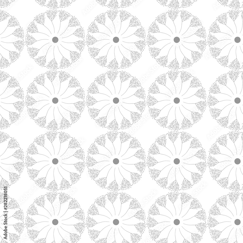 Hand drawn trees in circle pattern. Vector background. Seamless graphic pattern.