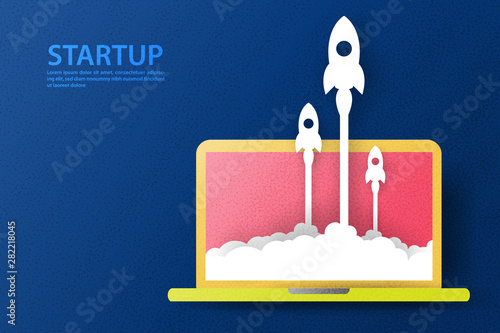 Business Startup launching product with rocket concept. Template