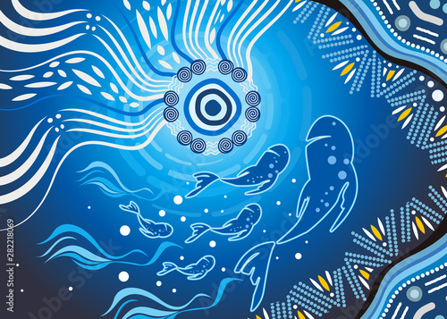 Aboriginal dot art vector background. River concept