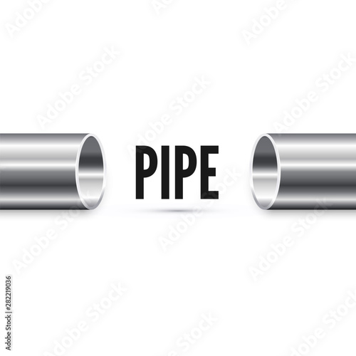 Glossy steel pipe. Tube prodaction banner isolated on white background. Vector illustration