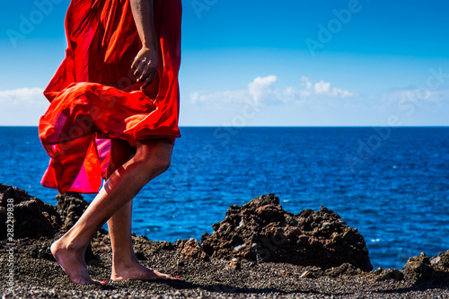 woman in red dress