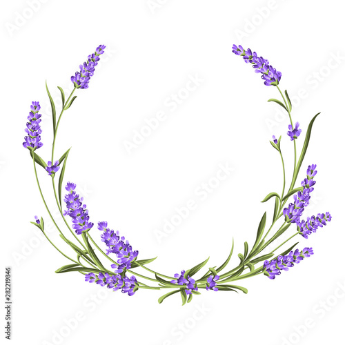 Wreath of lavender, provence region of france. The frame of bouquet for perfume label. Bunch of lavender. Vector illustration.