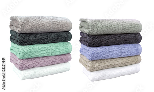 Stack of terry towels. Different colors. Isolated image on white background. Set. 