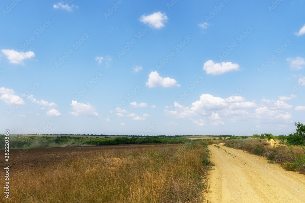 Summer landscape. Country road going to the horizon Summer landscape. Country road going to the horizon