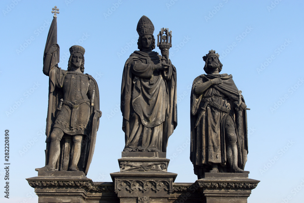 Fototapeta premium Prague (Czech Republic). Sculptures of Saints on the Charles Bridge in the city of Prague