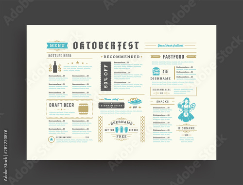 Oktoberfest menu vintage typography template beer festival celebration design vector illustration.