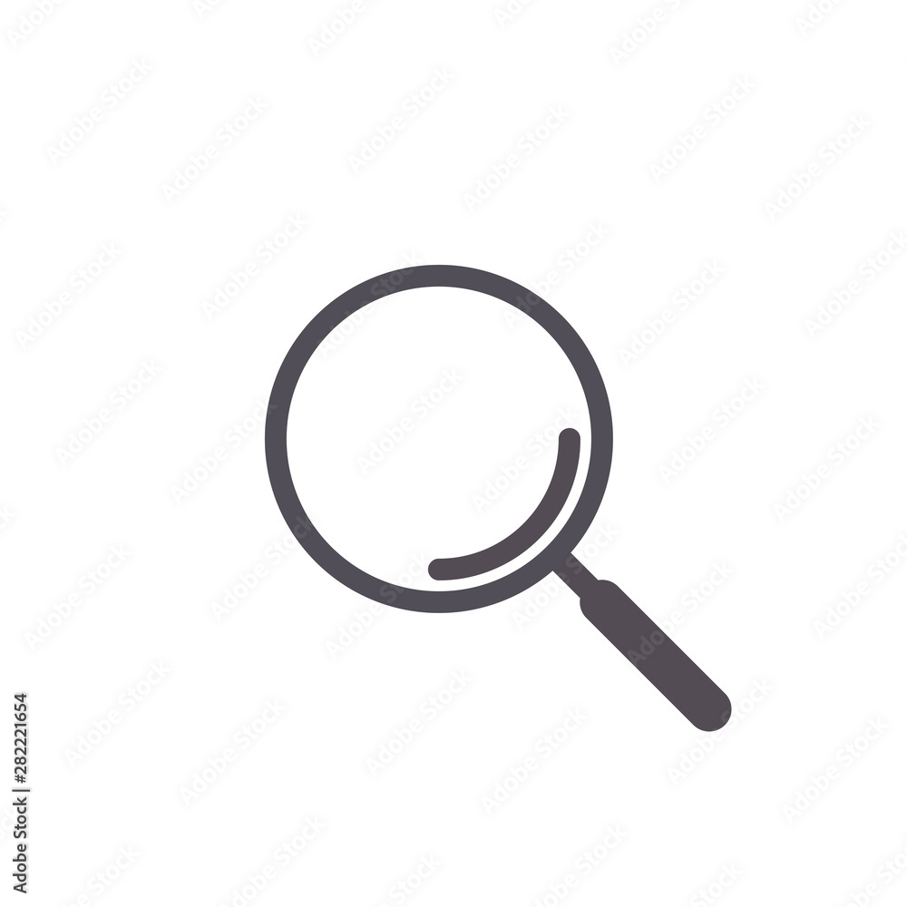 Flat magnifier icon with lens flare on glass. Loupe tool vector search sign. Flat magnifier icon with lens flare on glass. Loupe tool vector search sign.