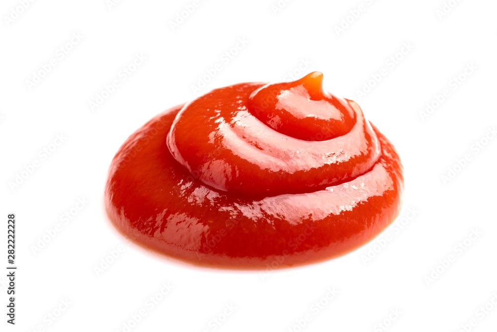 Red ketchup tomato sauce closeup isolated on white background