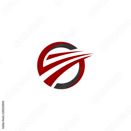 Curving tarred road or highway icon logo with center markings with diminishing perspective to infinity, cartoon illustration isolated on read and black