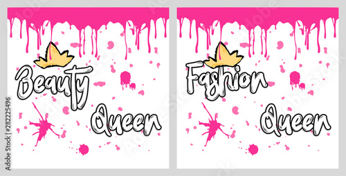 girl cute fashion beauty queen vector banner set