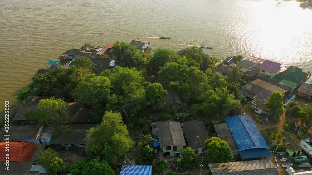 Aerial Spin: A City Below Surrounded By a River - Surat Thani, Thailand Aerial Spin: A City Below Surrounded By a River - Surat Thani, Thailand