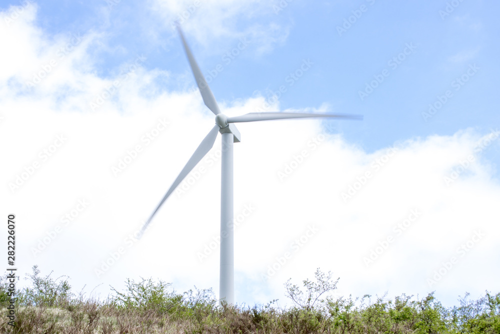 Detail of a wind turbine in the Monte Galletto wind farm in Bologna Italy. This wind farm is on the Gods way a touristic trecking path in Emilia Romagna
