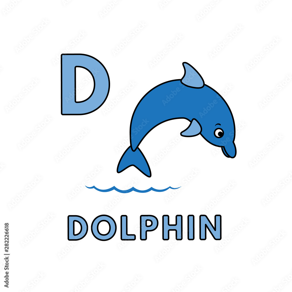 Obraz premium Vector Cute Cartoon Animals Alphabet. Dolphin Illustration