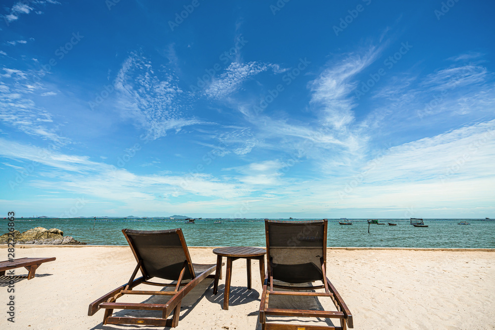 happy sitting relaxing resting idea  guiding travelling planning stuff  accessories items long weekend  idea at beautiful sky tropical beach  paradisecoconut palm tree PP Island  Krabi Phuket Thailand