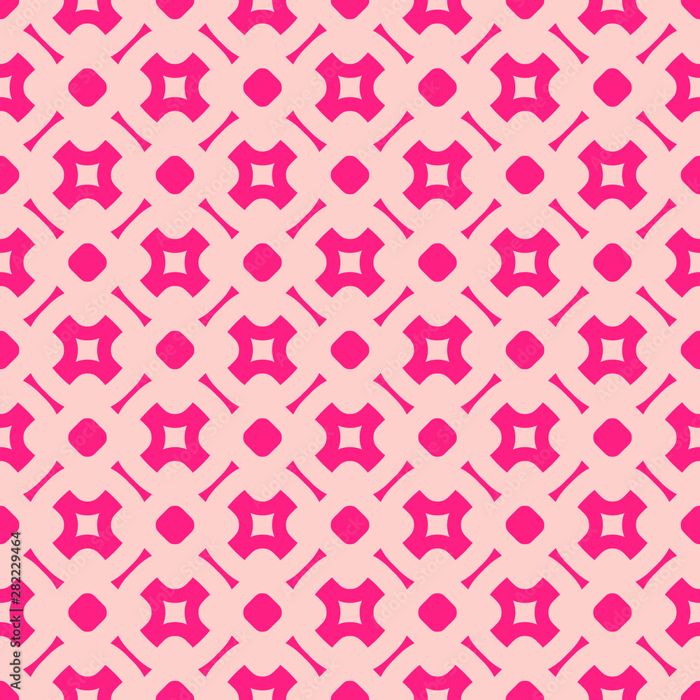 Pink vector seamless pattern. Abstract geometric texture with circles, crosses