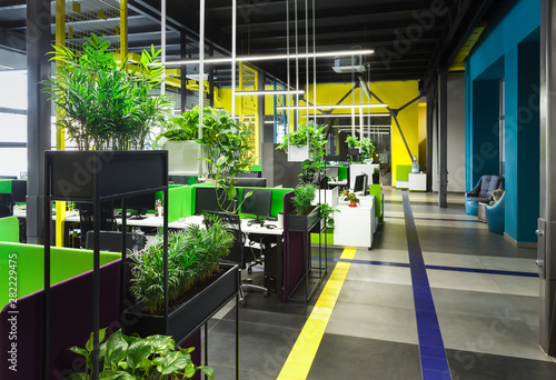 Foto Floral open office interior in loft style with places for rest