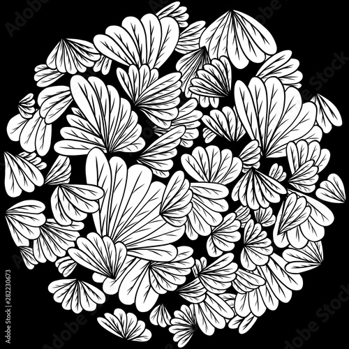 Coloring book, white picture. Leaves of flowers similar to wings. Vector