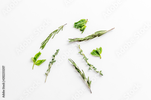Store up medicinal herbs on white background top view