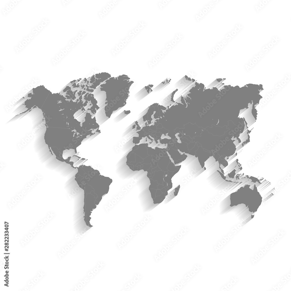 Naklejka 3d World Gray Map with Flat Shadow