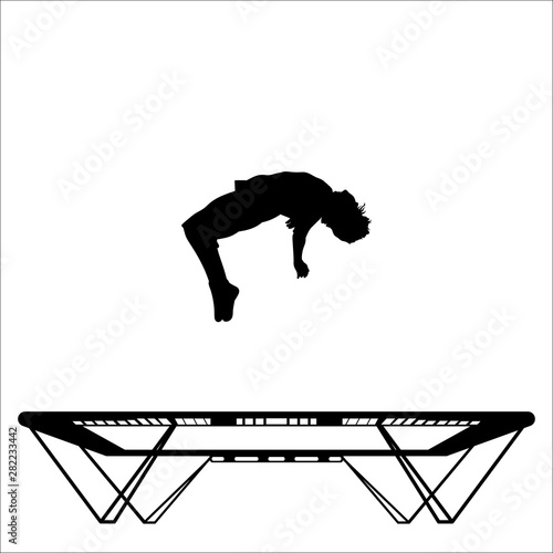 A man is doing a backflip on a trampoline, contour vector