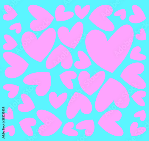 Abstract pink hearts pattern on blue background