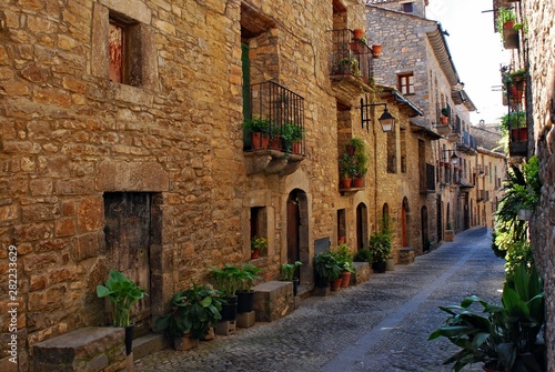 Architecture  Typical stone building of the Pyrenees mountains  Ainsa  Spain