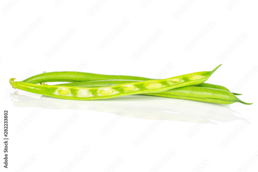 Group of one whole one half of fresh green bean isolated on white background Group of one whole one half of fresh green bean isolated on white background