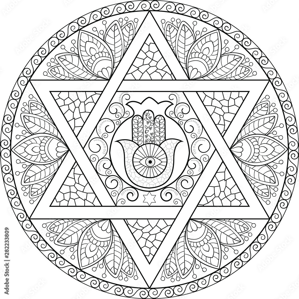 Hamsa coloring mandala Stock Vector | Adobe Stock
