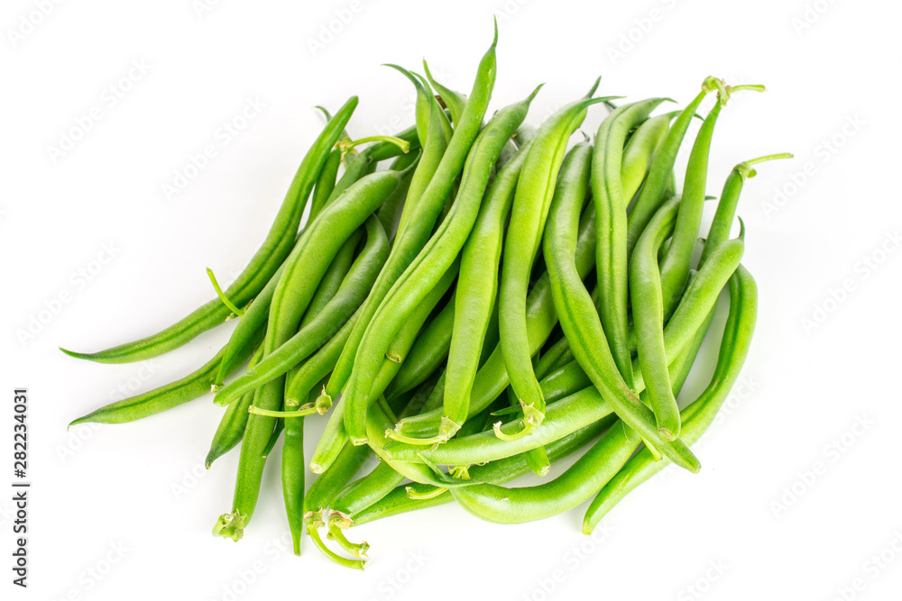 Lot of whole fresh green bean isolated on white background Lot of whole fresh green bean isolated on white background