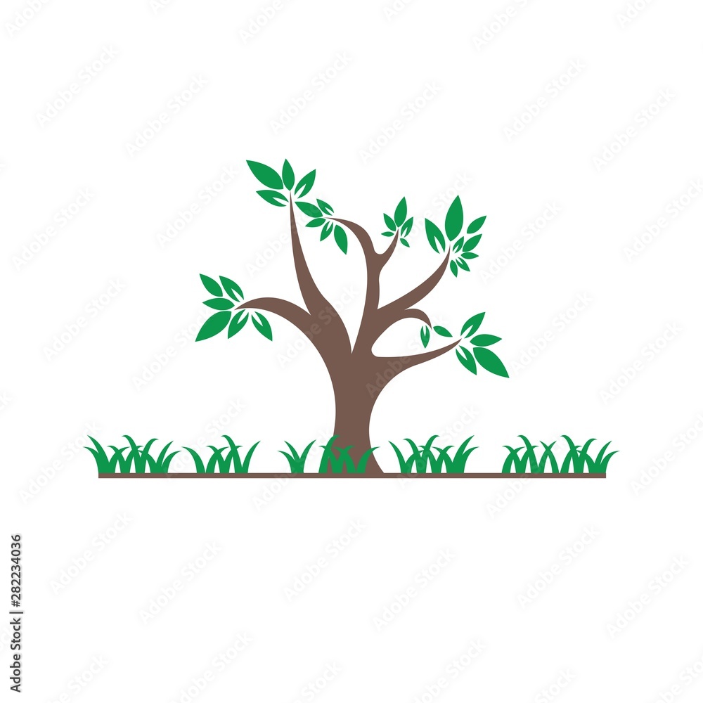 Obraz premium Vector illustration logo with tree and grass