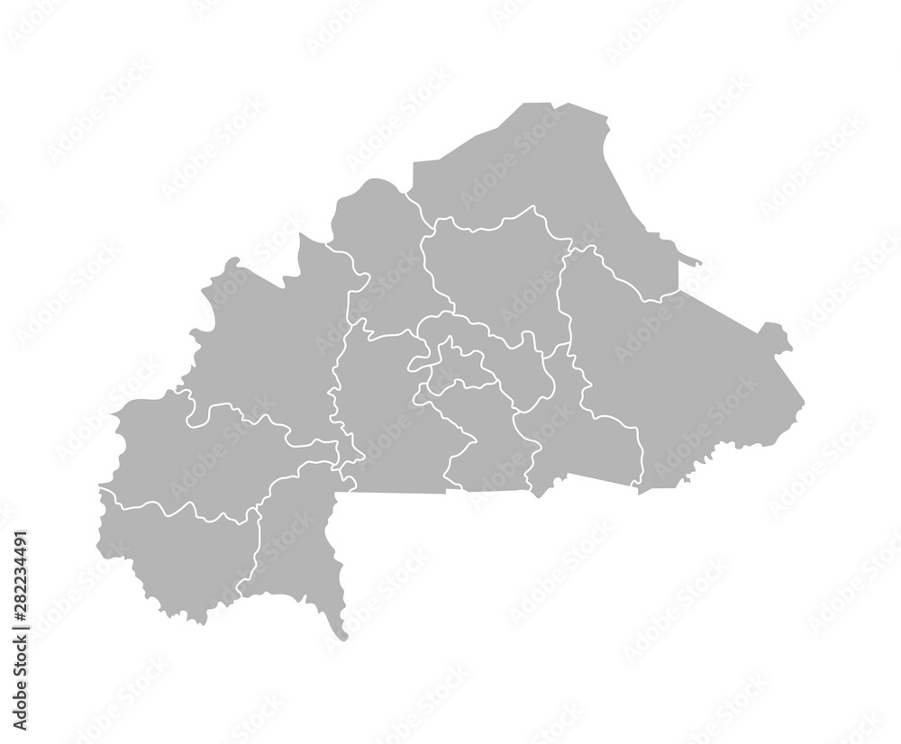 Obraz premium Vector isolated illustration of simplified administrative map of Burkina Faso. Borders of the regions. Grey silhouettes. White outline