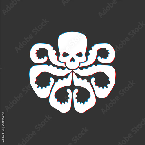Vector illustration of 3d skull with octopus tentacles