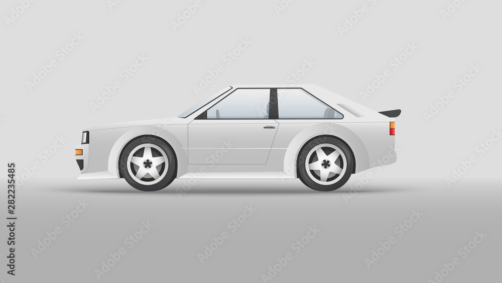 Fototapeta premium Realistic Sport car. Design retro hatchback Car. Template vector isolated car on white background, isolated, side view. Vector illustration.