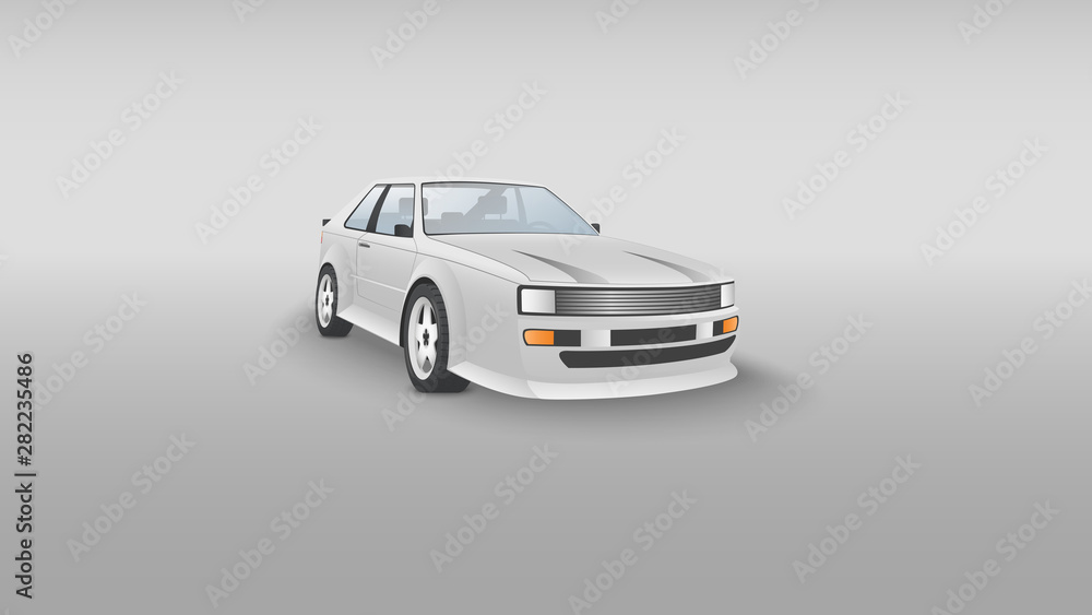 Realistic Sport car. Design retro hatchback Car. Template vector isolated car on white background, isolated, Half Side View. Vector illustration.